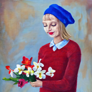 数字艺术 标题为“Flowers and blue hat” 由Meahau, 原创艺术品, AI生成的图像