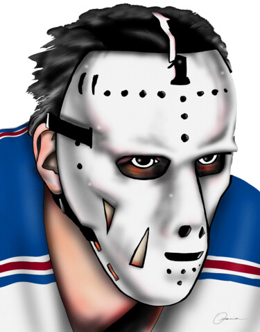 Ed Giacomin New York Rangers NHL Hockey Goalie Mask Artes digitais intitulada "Ed Giacomin New Yor…" por Ouraniart, Obras de arte originais, Pintura digital