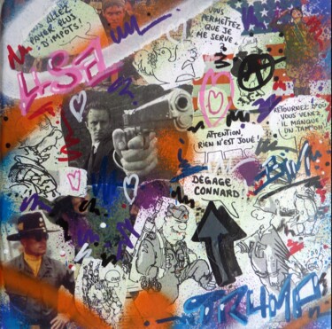 Collages intitolato "USA" da Saname, Opera d'arte originale, Collages Montato su Telaio per barella in legno