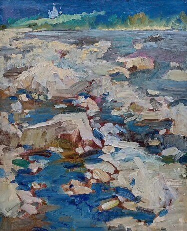 "River and Stones" başlıklı Tablo Olena Mishyna tarafından, Orijinal sanat, Petrol Ahşap Sedye çerçevesi üzerine monte edilm…