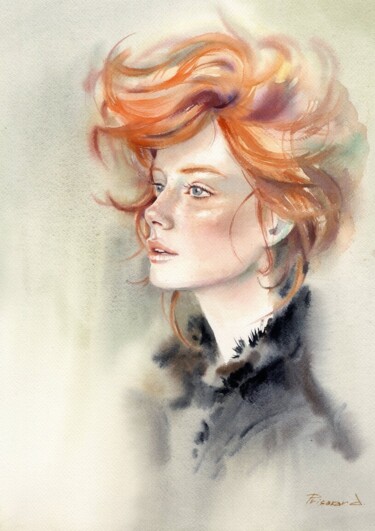 Ζωγραφική με τίτλο "Red-haired girl. Wa…" από Alla Prisakar, Αυθεντικά έργα τέχνης, Ακουαρέλα