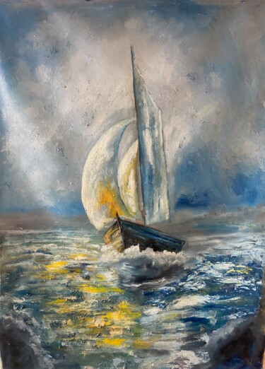 Pintura titulada "Sailboat" por Osama Osama Bin Kamran, Obra de arte original, Oleo