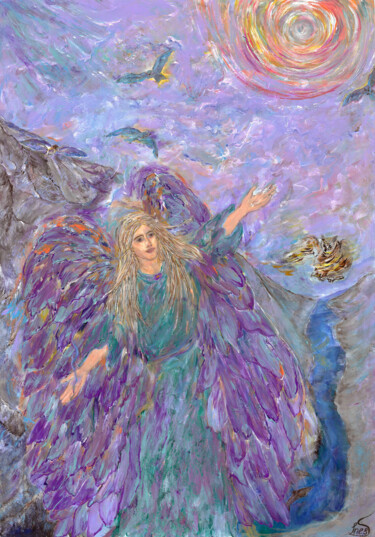 Archangel Zadkiel – Angel of Mercy and Divine Light Картина под названием "Archangel Zadkiel –…" - Inessa Lightart, Подлинное произведение искусства, Акрил Установлен на Другая…