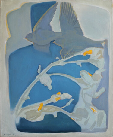 Schilderij getiteld "FLIGHT OF SWALLOWS,…" door Dmytro Dotsenko, Origineel Kunstwerk, Olie