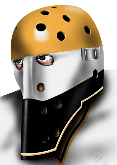 Michel Dion Pittsburgh Penguins NHL Goalie Mask Цифровое искусство под названием "Michel Dion Pittsbu…" - Ouraniart, Подлинное произведение искусства, Цифровая живопись