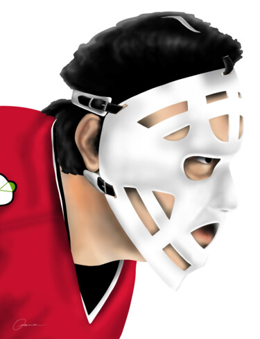 Tony Esposito Chicago Blackhawks NHL Hockey Goalie Mask Artes digitais intitulada "Tony Esposito Chica…" por Ouraniart, Obras de arte originais, Pintura digital