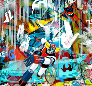 Tableau street art-goldorak et jul Arte digitale intitolato "Tableau street art-…" da Yank, Opera d'arte originale, Collage digitale Montato su Telaio per bare…