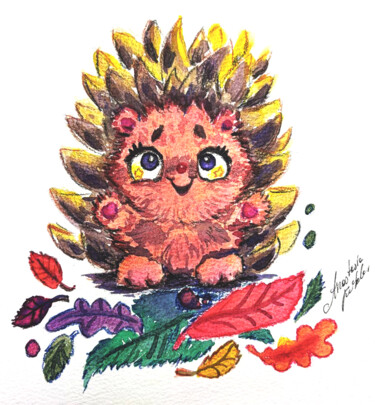 Handmade Cute Baby Hedgehog Art - Watercolor