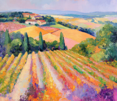 Rolling Vineyard Hills Landscape Print Countryside Wall Art 绘画 标题为“Rolling Vineyard Hi…” 由Tanya Ocean, 原创艺术品, 油