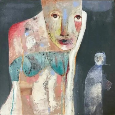 绘画 标题为“Blue Breast” 由Virginie Michel, 原创艺术品, 丙烯 安装在木质担架架上