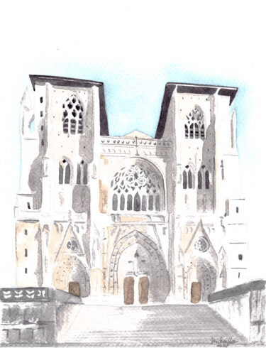 Painting titled "Cathedrale St Mauri…" by Michouflou, Original Artwork, Watercolor