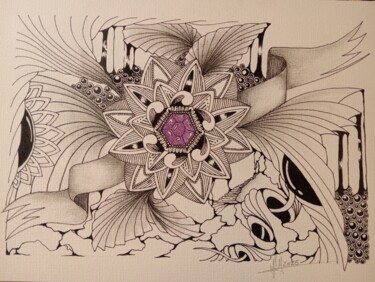 Dessin intitulée "Purple" par Miguel Marques, Œuvre d'art originale, Encre