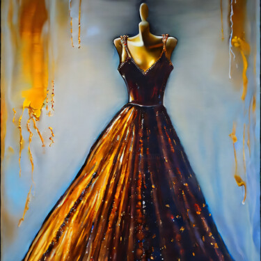 Digitale Kunst getiteld "Golden vintage dress" door Meahau, Origineel Kunstwerk, AI gegenereerde afbeelding