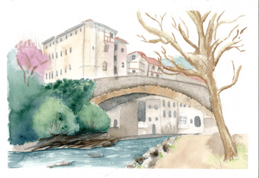 Картина под названием "Pont St Martin" - Michouflou, Подлинное произведение искусства, Акварель