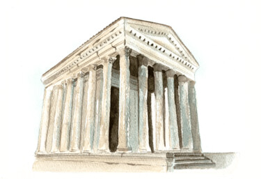 Картина под названием "Temple d'Auguste et…" - Michouflou, Подлинное произведение искусства, Акварель
