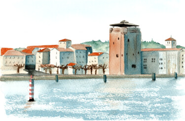 Ζωγραφική με τίτλο "Tour des Valois" από Michouflou, Αυθεντικά έργα τέχνης, Ακουαρέλα