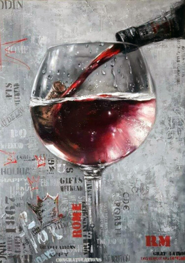 Schilderij getiteld "Red wine" door Marusya Abashidze, Origineel Kunstwerk, Olie Gemonteerd op Frame voor houten brancard