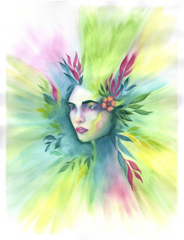 Painting titled "Féminité vibrante" by Michouflou, Original Artwork, Watercolor
