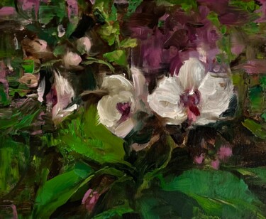 Malarstwo zatytułowany „SMALL ORCHID” autorstwa Elena Mashajeva-Agraphiotis, Oryginalna praca, Olej Zamontowany na Karton
