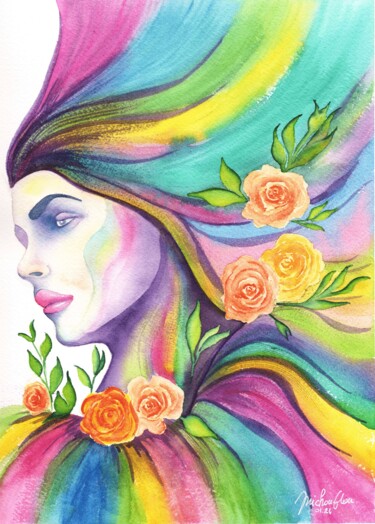 Schilderij getiteld "Melancolie colorée" door Michouflou, Origineel Kunstwerk, Aquarel