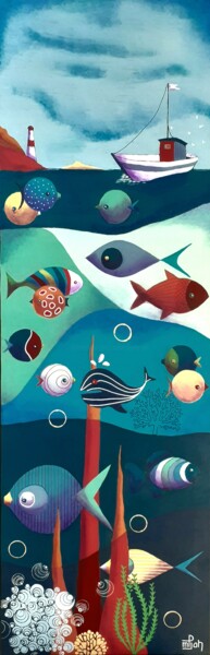 Retour de pêche Peinture intitulée "Retour de pêche" par Marie-Pierre Jan, Œuvre d'art originale, Acrylique Monté sur Châssis en bois
