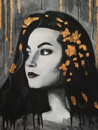 제목이 "brunette in gold"인 미술작품 Антонина Мудрова로, 원작, 아크릴