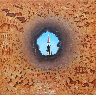 Ζωγραφική με τίτλο "Cave to Space" από Arun Aripadavil Sukumaran, Αυθεντικά έργα τέχνης, Ακρυλικό