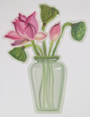 Painting titled "lotus03" by Lihua Ji, Original Artwork, Oil