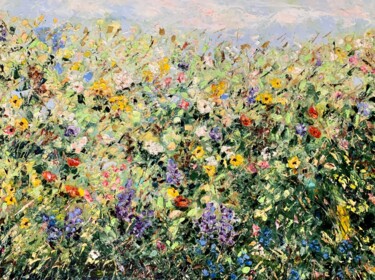 Painting titled "Abstract Flower Fie…" by Vilma Gataveckiene, Original Artwork, Oil