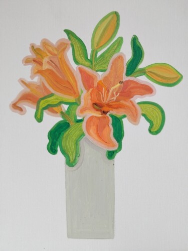 Schilderij getiteld "lily26" door Lihua Ji, Origineel Kunstwerk, Olie