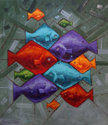Schilderij getiteld "11 fishes" door Serhii Voichenko, Origineel Kunstwerk, Olie