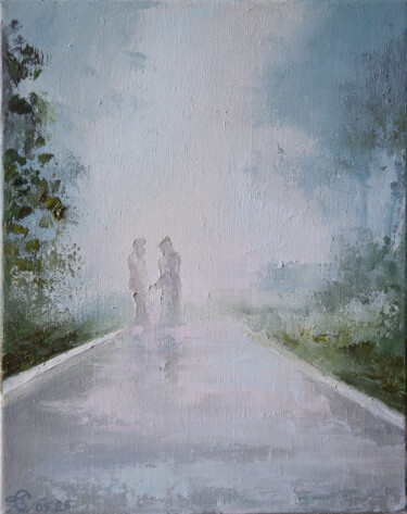 Schilderij getiteld "Разговор в тумане" door Vadim Stolyarov, Origineel Kunstwerk, Olie