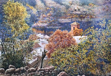 Painting titled "Güéjar, mi pueblo 2" by Balderas, Original Artwork, Watercolor Mounted on Cardboard