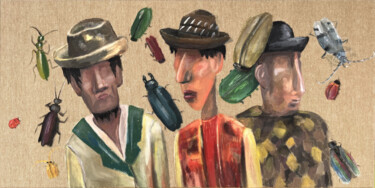 Peinture intitulée "Bugs&Beings("Мужики…" par Julia Ponz, Œuvre d'art originale, Acrylique Monté sur Châssis en bois
