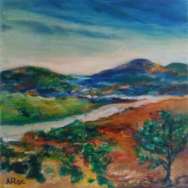 Schilderij getiteld "Le Chemin du Lac" door Aurélie Rocheta, Origineel Kunstwerk, Acryl Gemonteerd op Frame voor houten bran…