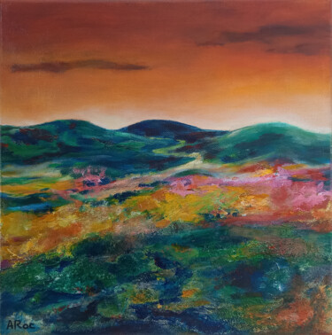 Schilderij getiteld "Collines" door Aurélie Rocheta, Origineel Kunstwerk, Acryl Gemonteerd op Frame voor houten brancard
