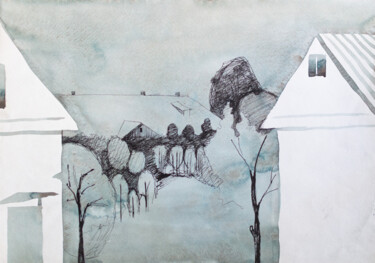 Pittura intitolato "summerhouse" da Pavel Minchenia, Opera d'arte originale, Acquarello