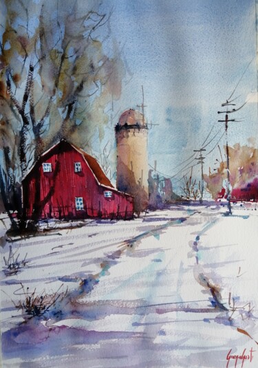 Pintura titulada "old barn 10" por Giorgio Gosti, Obra de arte original, Acuarela