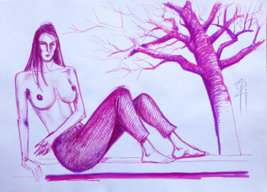 Dessin intitulée "Halbakt vor Winterb…" par Götz Wiedenroth, Œuvre d'art originale, Marqueur