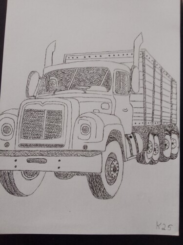 Disegno intitolato "Truck" da Kenidy Oliveira, Opera d'arte originale, Penna gel