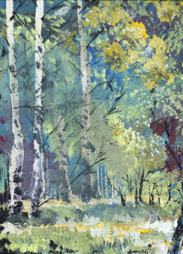 Pintura intitulada "birch grove" por Pavel Minchenia, Obras de arte originais, Guache