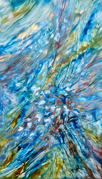 Painting titled "Water Reflections IV" by Khrystyna Kozyuk, Original Artwork, Oil Mounted on Wood Stretcher frame