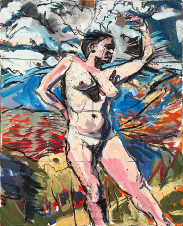 Schilderij getiteld "Glory" door Darren Jekel, Origineel Kunstwerk, Houtskool Gemonteerd op Frame voor houten brancard