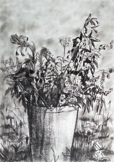 Картина под названием "summer flowers" - Pavel Minchenia, Подлинное произведение искусства, Древесный уголь