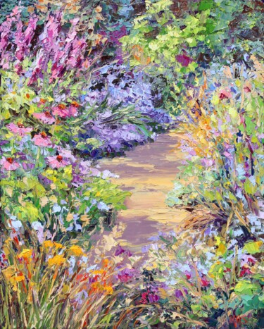 The Enchanted Garden Painting titled "The Enchanted Garden" by Kristen Olson Stone, Original Artwork, Oil Mounted on Wood Stretcher frame