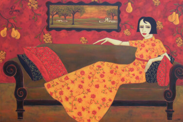 제목이 "Poire IV"인 미술작품 Karen Rieger로, 원작, 기름 나무 들것 프레임에 장착됨