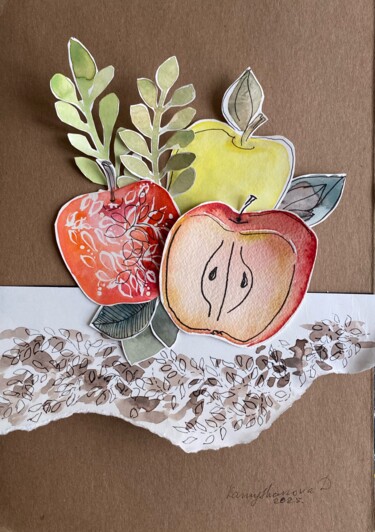 collage with apples Картина под названием "collage with apples" - Daria Kamishanova, Подлинное произведение искусства, Коллажи