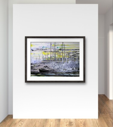 Walking on the Harbor – Limited Edition Abstract Art Print Printmaking titled "Walking on the Harb…" by Diana Dimova - Traxi, Original Artwork, Digital Print