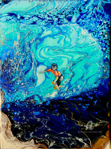 Malerei mit dem Titel "SURF" von Renée Tortet, Original-Kunstwerk, Acryl Auf Keilrahmen aus Holz montiert