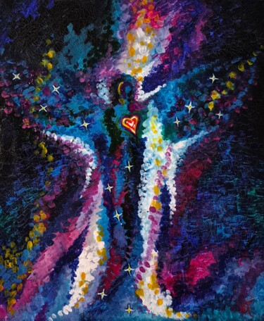 Painting titled "Heart of the Univer…" by Iriniartgallery, Original Artwork, Gouache Mounted on Wood Panel